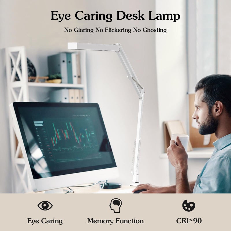 BZBRLZ مصباح مكتب LED BZBRLZ، مصباح طاولة مانيكير، رأس مصباح 16 بوصة، ضوء رسم قابل للتعتيم يحافظ على العين مع 3 أوضاع لونية، 10 مستويات سطوع ومحول، وظيفة ذاكرة (أبيض) - Image 5